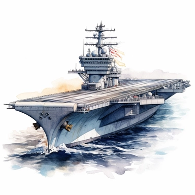 watercolor highly detaild aircraft carrier clipart