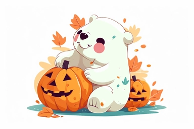 Cute Polar bear in halloween Day clipart, cartoon, white background,