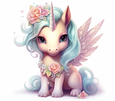 Pastel Beautiful Fairy Baby Unicorn Clipart ,Cartoon,hyper realistic, intricate detail, illustration style,high solution,on the white background , 32k resolution, ultra high definition