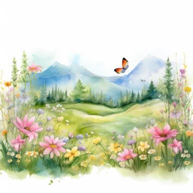 a Watercolor Spring Meadow Clipart