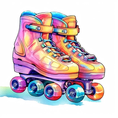 Cute Beautiful Retro 90s Color roller skates Watercolor Sublimation Clipart,Cartoon, hyper realistic, intricate detail, illustration style,high solution,on the white background