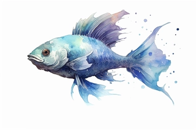 Watercolor, Blue Catfish Fish, clipart, hd, on a white background, spaced out