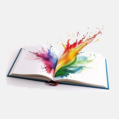 watercolor hardback book without splash, close view with its page open, HD 4K Quality clipart image, white background
