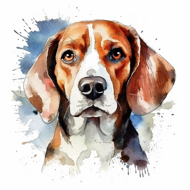 portrait style watercolor painting of a beagle, clipart