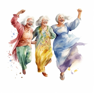 Watercolor Funny old ladies clipart ,Women dancing,white background