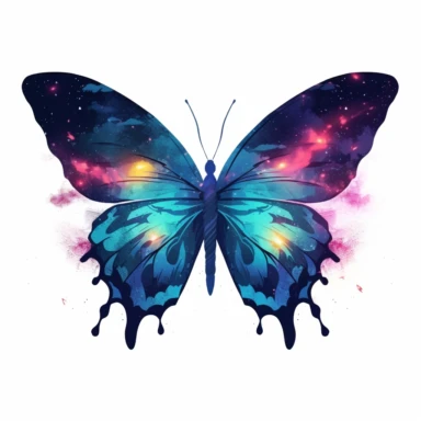 Butterfly, double exposure night stars and moon, phantasmal iridescent clipart