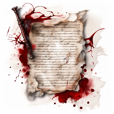 bloody letters, old parchment paper, clipart, white background