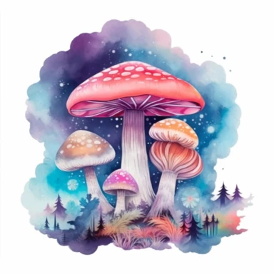 Cosmic Mystical Mushrooms,celestial,sky,stars,clouds,pastel colors,brillante,clipart on a white background, an illustration of by Annabel Kidston, shutterstock contest winner, generative art, detailed painting, digital illustration,photoillustration isolated on white background, digital watercolor