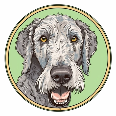 logo, color pencil drawing Irish Wolfhound dog , head, facing front, cute, circle frame, cartoon clipart, vector, bold line, white isolated background, high definition