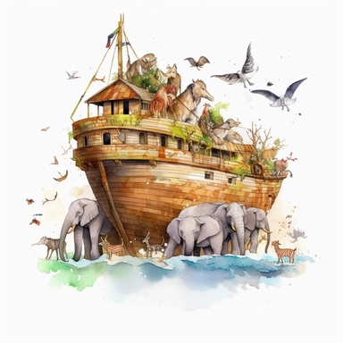 watercolour clipart Noah's Ark, white background