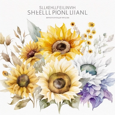 Watercolor Sunflowers Clipart, fall sunflower floral bouquets, all white background