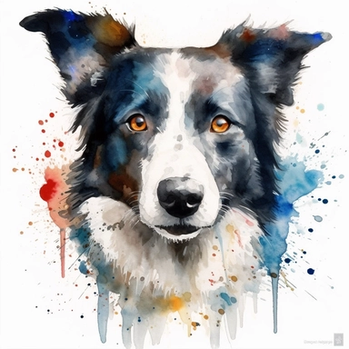 clipart of a watercolor border collie on a white background