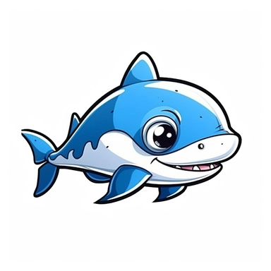 Realistic baby cute shark clipart, simple, blue, white, isolated on white background, 2D, cartoon style, joucy color, 4k