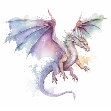 watercolor dragon flying clipart white background, realistic