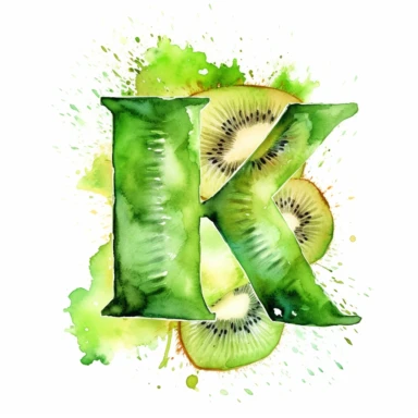 Clipart, Watercolor letter k with kiwi fruit around it