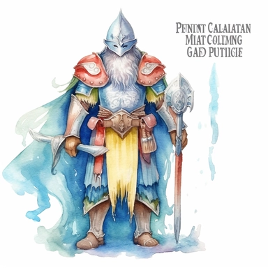 NPC fantasy guard, water color clipart sets, with white background