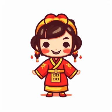 Clip art Chinese New Year costume, flat color, thick lines, cute cartoon white background 8k,--q3