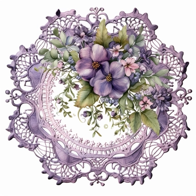 watercolor, hyper realistic, no background, have margins, 8k, ultra detailed clipart, no text, no logo, no trademark Victorian-style lace doilies, lilac