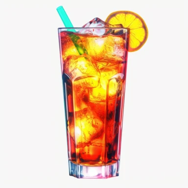 Classic long island iced tea cocktail, bold colors, retro neon style, photorealistic, high-resolution photography, transparent background PNG clipart – ar 16:9