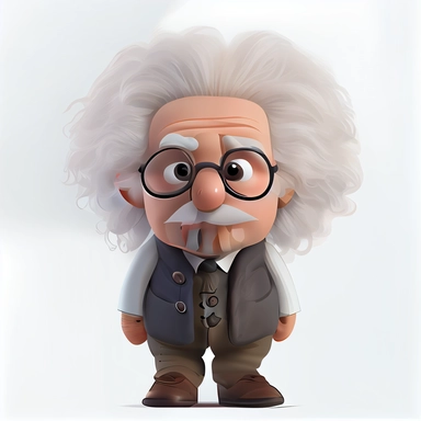 einstein, pixar style, clipart, white background
