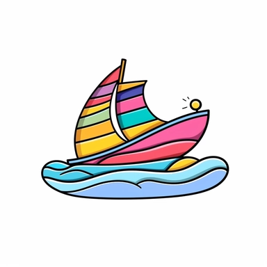 A clip art image of colorful doodle boat cartoonish isolated white background, minimalist, 8K, C20