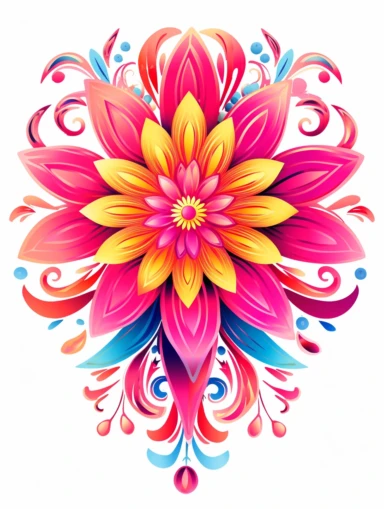 clipart, decorative flower, one per page, flat color clipart, bright hot pink primary colors, isolated on white background,