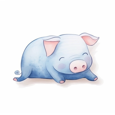 a pillow in shape of a pig, for childrens book, watercolour, outlined, thin lines, white background, vector art, clipart