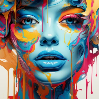 a face without a face blue eyes bold lips, psychedelic art, neon glow, clipart, white background