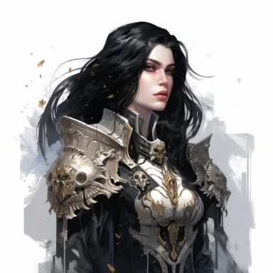 beautiful ADEPTA SORORITAS warhammer 40k fantasy character, dark hair, paint art style, clipart, white background, superrealistic, one of a kind