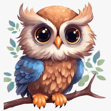 baby owl cute clipart, owl art, owl clipart, owl images, cute owl, cute animal clipart, fantasy clipart, isolated on white background, no text, hdr, 8k