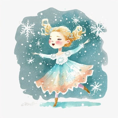 snowflake dancing flurry, watercolor, fairytale, folkart, clipart, white background