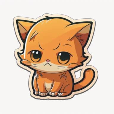 Funny, cute-chibi style clipart sticker of a sneaky looking orange kitten, rich color, vector illustrator, transparent background,add fun accessories, 8k resolution