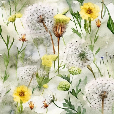 seamless pattern watercolor art of tuft of grass with dandelions, rocks, bugs in a field, in the style of realistic and hyper-detailed renderings, sketchfab, ahmed morsi, realistic watercolor paintings, use of common materials, handcrafted designs clipart