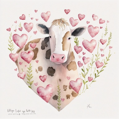 pink hearts with cow print, Lilla Rogers agency, watercolor, fairytale, folkart, clipart, white background