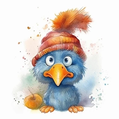 watercolor cute turkey cliparts, 4k, Splashes of color, Pencil sketch style, ((whimsical story book style)), (style of peter de seve)