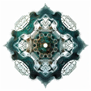 optical illusion of Spiraling fractal vortex of molecules, stylized disney cyberpunk 2077, style of the an illustrated celtic medieval manuscript on a white background, Molecule hexagon, goblin gremlin clipart - - niji