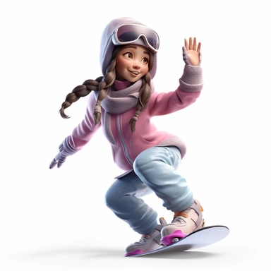 cute young girl snowboarding , smiling, full body, downhill snowboard clipart, Sport graphics, 16k polished, isolated on white background, 3d, hyperrealist, Octane Render, Extremely detailed,rendered by pixar, isolated on white background