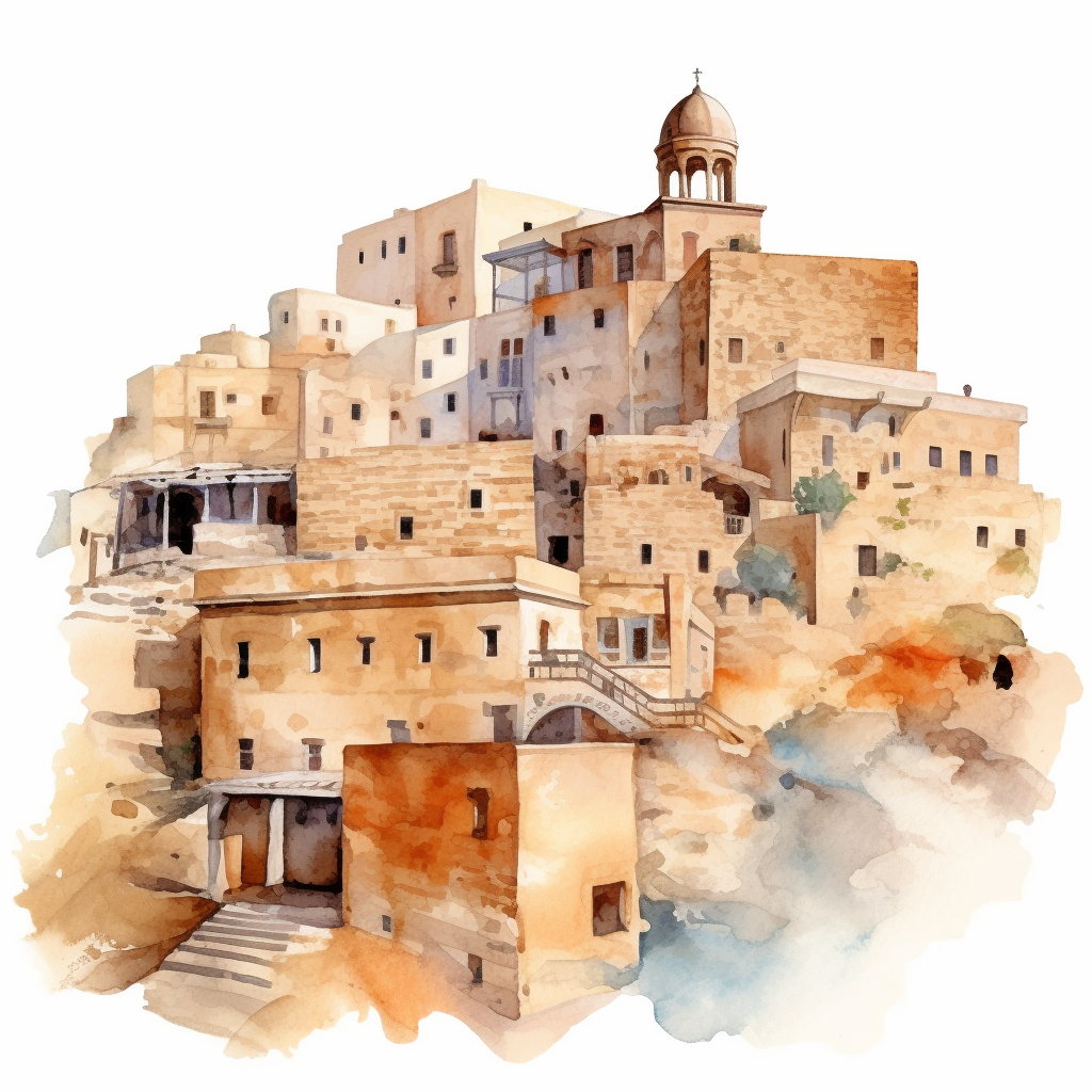 watercolor mardin town in turkiye, illustrations clipart set, simple ...