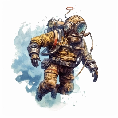 steampunk scuba diver. watercolor, ultra high-detail, clipart