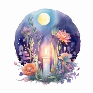 Imagine a garden bathed in the ethereal glow of the moon. Create an individual watercolor clipart piece featuring an enchanting flower surrounded by moonlight, with a touch of magic and mystery. png format
