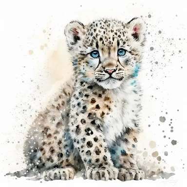 Snow Leopard Watercolor Clipart Nursery Decor Baby Snow Leopard Watercolor Cute Baby Animal Watercolor Clipart