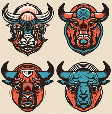 Chicago Bulls Clipart collection, in the style of american barbizon school, infused with social commentary, symmetrical design, utilizes, strong use of color, bold use of line, powerful symbolism