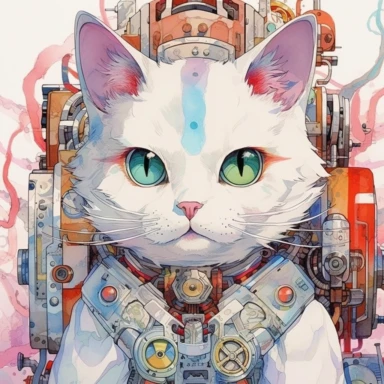 watercolor & Gouache painting, Premium clipart, clean line, on only white background, spaced out, Construct a generative art installation that uses algorithmic techniques to create an ever - changing display of comical manga panels, featuring iconic Japanese characters experiencing humorous and unexpected situations, Ragdoll cat wearing a beauty of Japan kimono. incredibly detailed, sharpen details, award winning picture, incredibly detailed, sharpen details, Color Grading, Ultra - Wide Angle, D