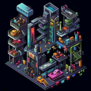 isometric, spritesheet, game assets, futuristic elevator sprites, isometric perspective, game sprite, sci-fi, cute, fun, creative, cartoon, clipart, hyper-detailed, black background