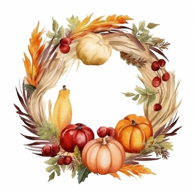 watercolor clipart, fall food wreath, white background