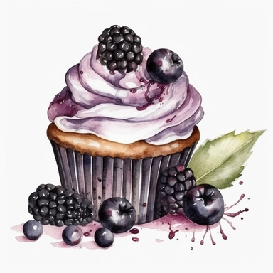 watercolor black berry cupcake clipart, hd