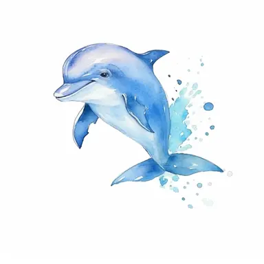 cute cartoon dolphin jumping, Watercolor hand drawn illustration, 8K quality, ultra detailed clipart, without signature and without meaningless lines, clipart, isolated on white background, PNG solid white background, High Quality clipart, no writting background, no writting, realistic, ultra detailed