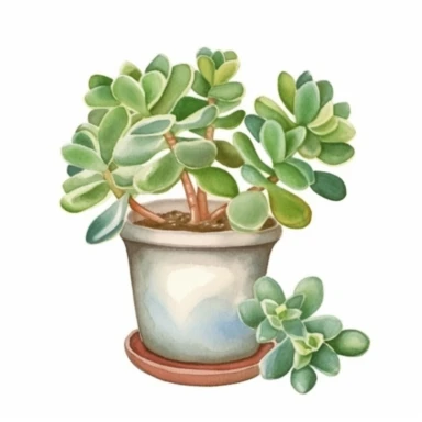 jade plant, watercolour, clipart, isolated white background