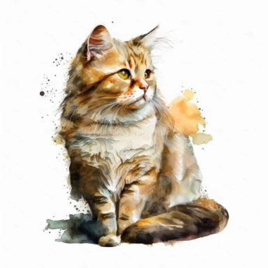 lazy cat clipart, watercolor single design, white background v5