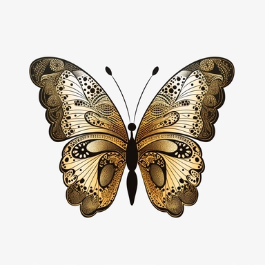 butterfly, gold and black color, drawing, simple design, clipart